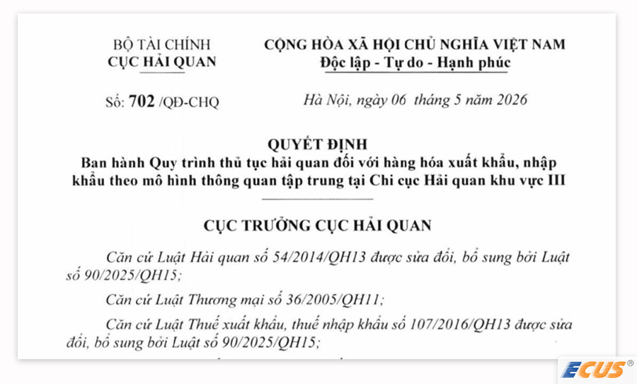 Cơ sở pháp lý của mô hình TQTT theo Quyết định 702/QĐ-CHQ.