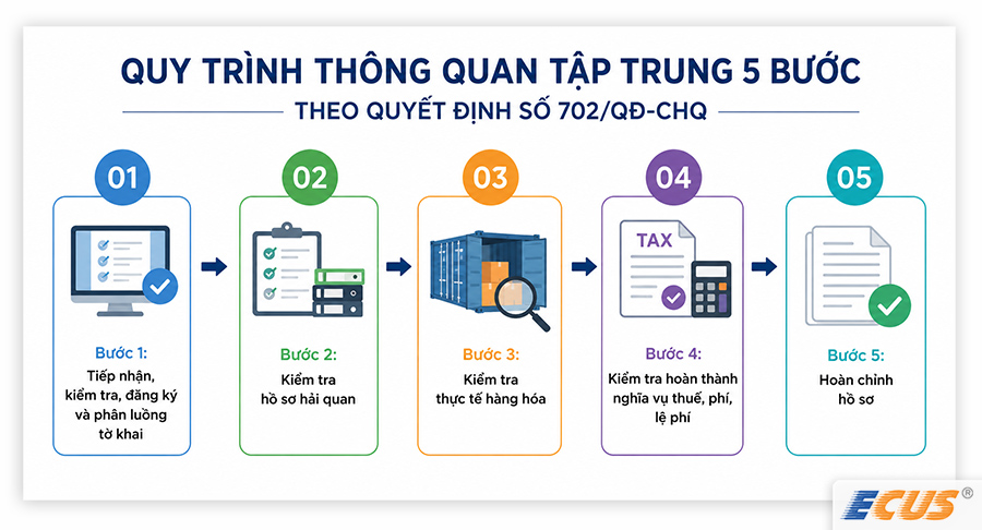 05 bước trong Quy trình thông quan tập trung.
