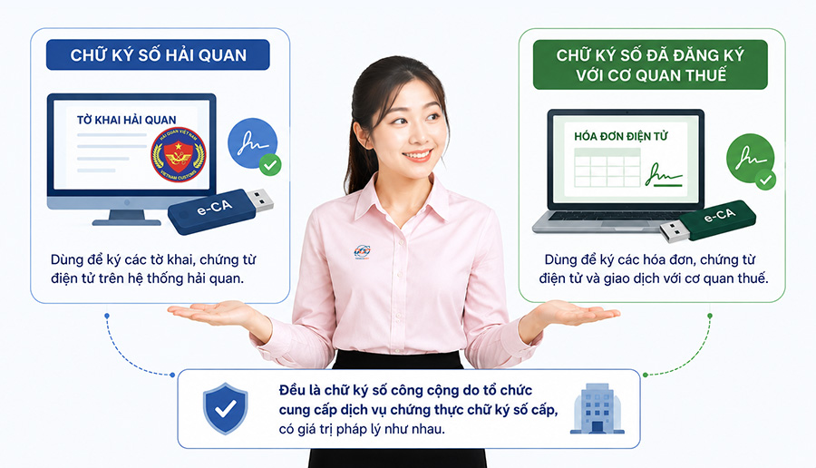 Chữ ký số hải quan thường là chữ ký số cộng cộng của Doanh nghiệp.