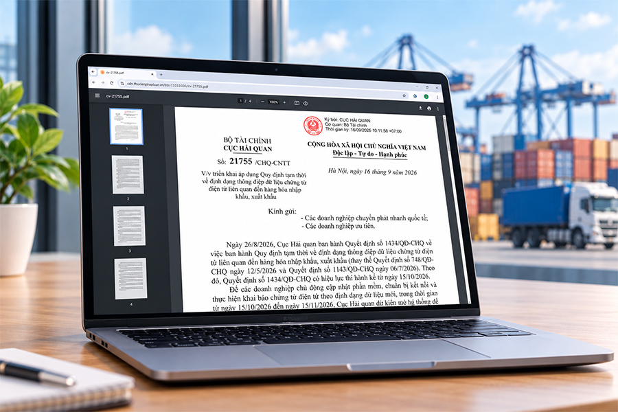 Công văn 21755/CHQ-CNTT: Hải quan thử nghiệm chứng từ điện tử định dạng mới từ 15/10/2026