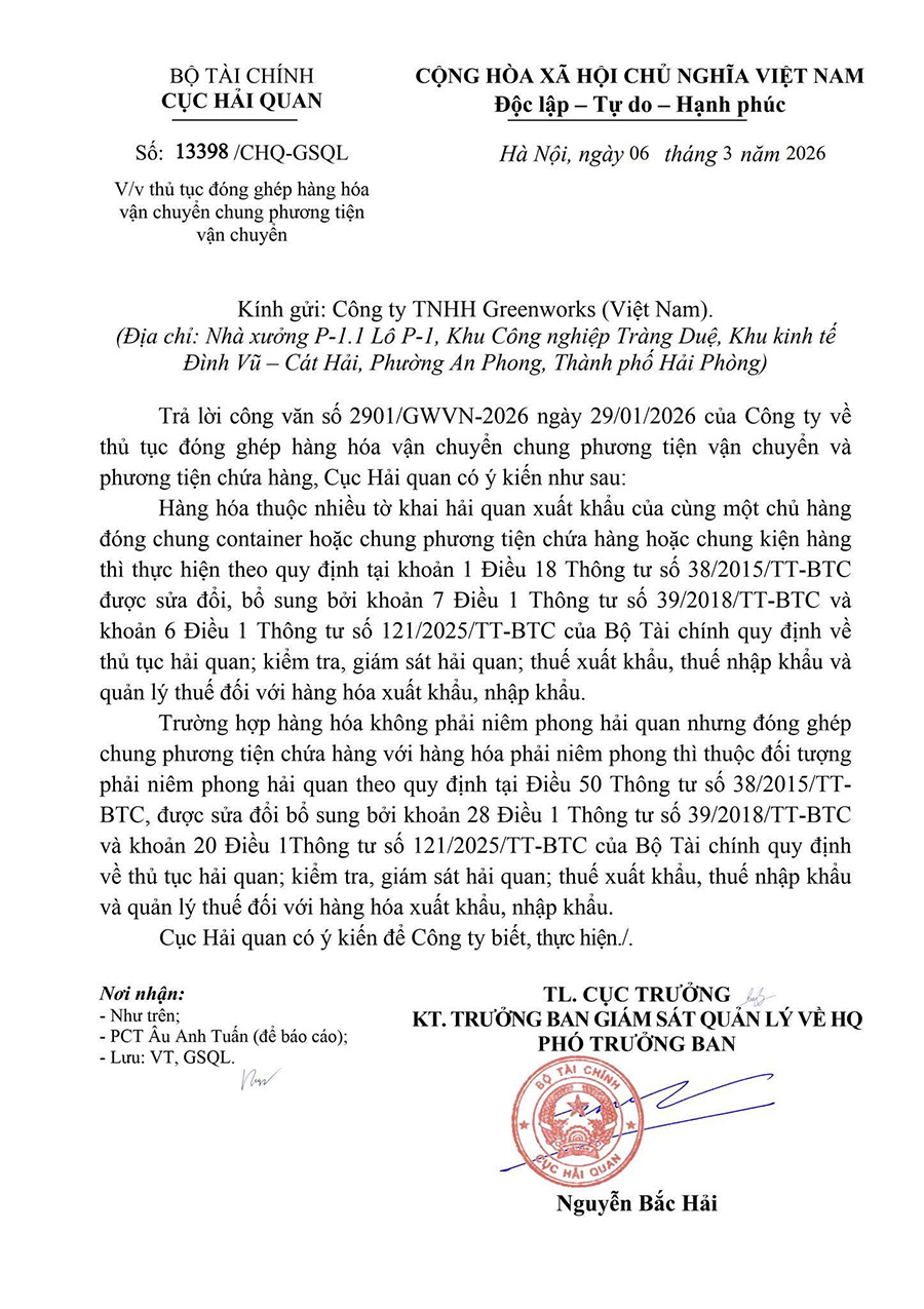 Công văn 13398/CHQ-GSQL