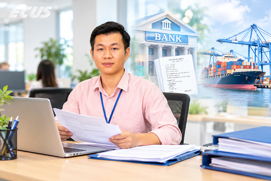 Nhân viên xuất nhập khẩu chuẩn bị đơn xin mở LC