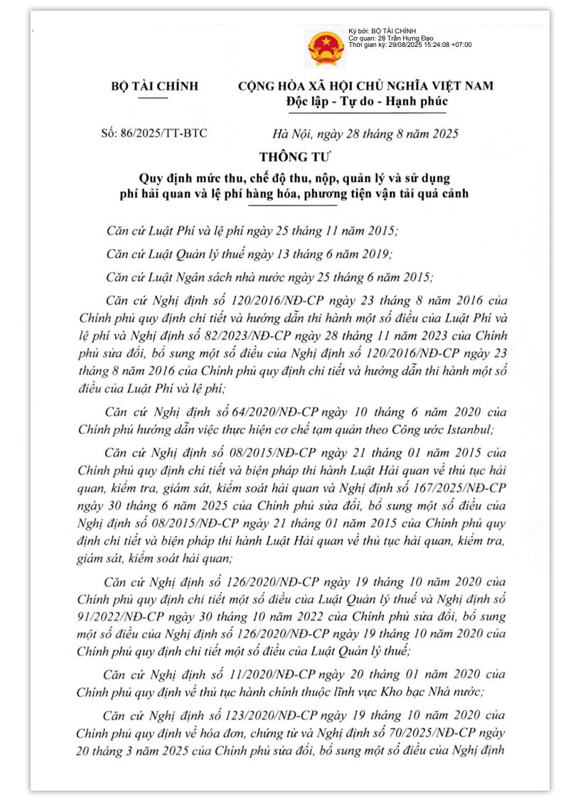 Xem đầy đủ Thông tư số 86/TT-BTC file PDF