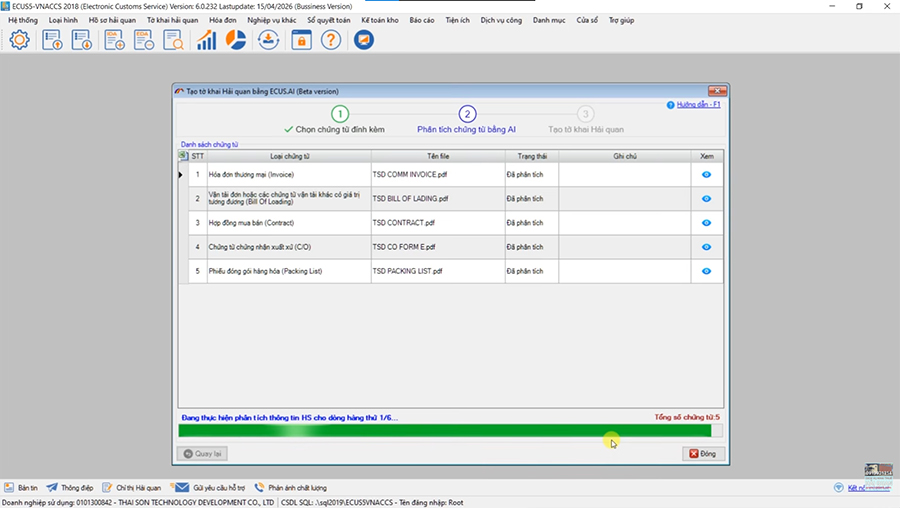 ECUS AI tiến hành phân tích các file chứng từ.