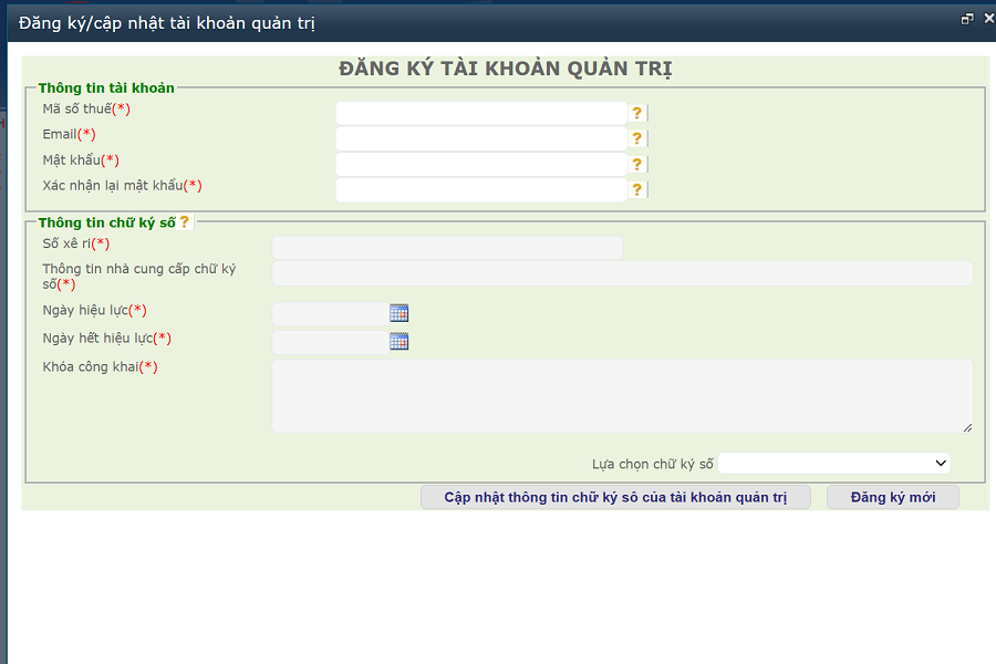 Hướng dẫn đăng ký tài khoản quản trị hệ thống VNACCS.