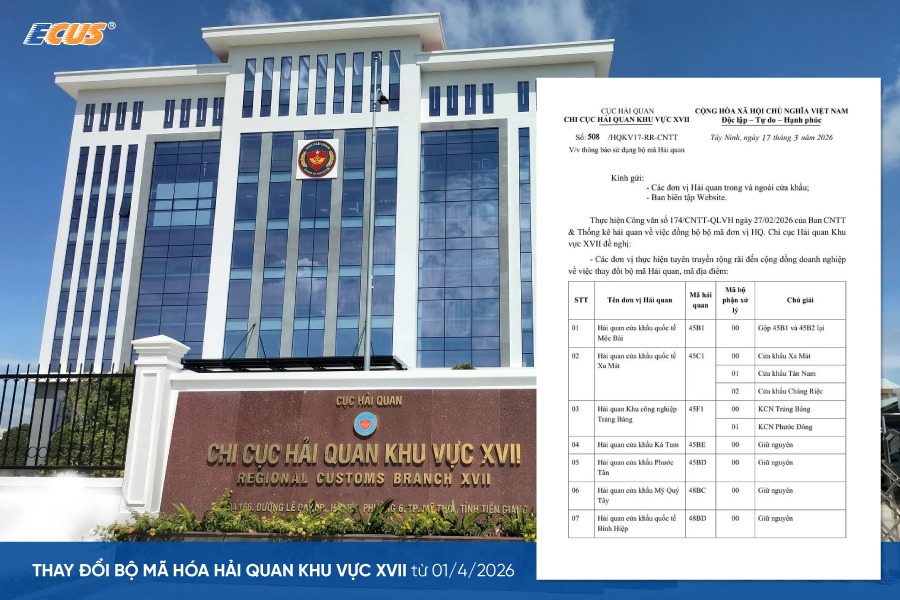 Thay đổi bộ mã hóa Hải quan khu vực XVII từ 01/4/2026